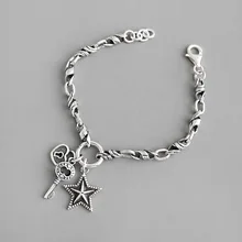 Boho ювелирные изделия ручной работы твист ключ-сердце, замок звезда цепи браслеты для женщин мужчин унисекс Винтаж 925 пробы серебряный браслет