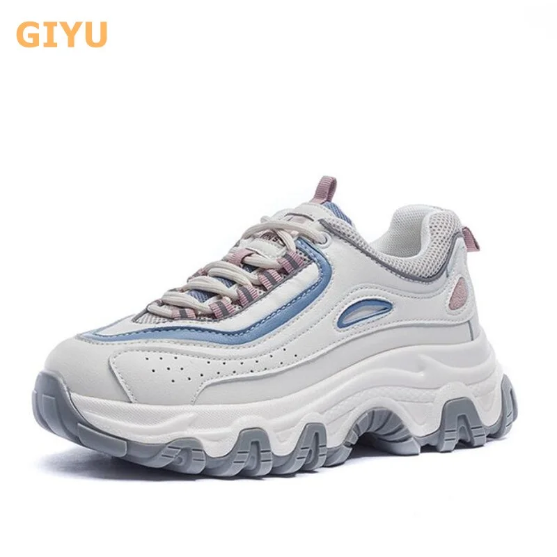 

Chunky Platform Women's Shoes 2021 Spring New Genuine Leather Girl Muffin Bottom Sneakers Female Outdoor Casual Sports Shoes