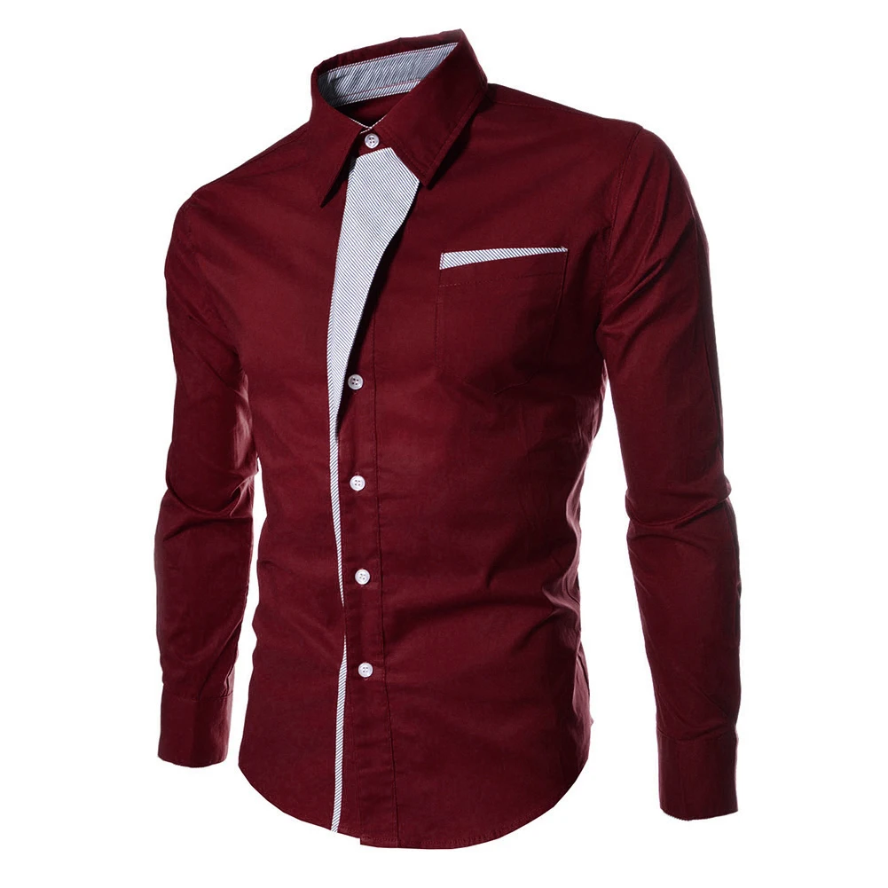 wine Camisa Masculina тонкая модная мужская рубашка в полоску разных цветов Повседневная с длинным рукавом для весны и осени 5 цветов - Цвет: wine