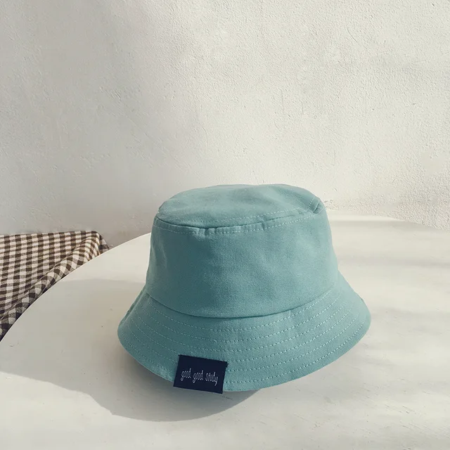 Summer Kids Girls Candy Color Cotton Bucket Hat Solid Plain Baby Boys Sun Caps Children Bonnet Blue