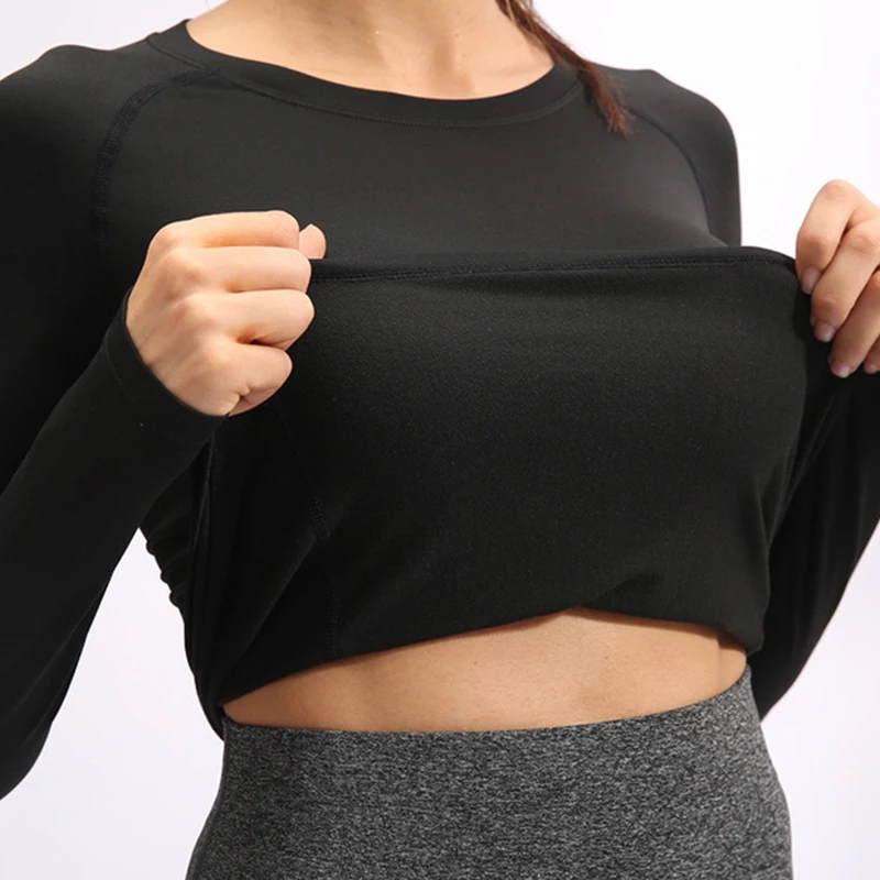 Customize Winter Thermal Fleece Running Shirts Long Sleeve Yoga Tops Gym Fitness Training Tees Quick Dry Elastic Sportswear