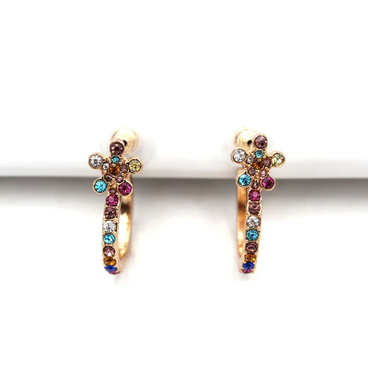 Fahshion Round Gold Small Stud Earring for Women Brincos Colorful CZ Copper Earring Indian Bridal Party Statement INS Jewelry - Окраска металла: 13