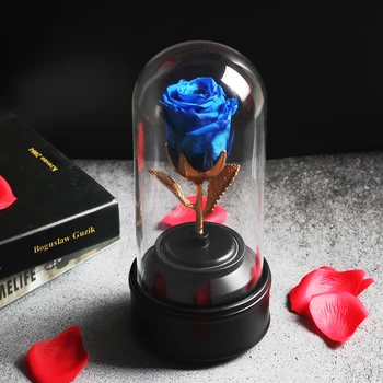 

Music box Rotating Glass CoverPreserved Eternal Rose Valentine Day Mother's Day Birthday wedding Gifts Decoration flower