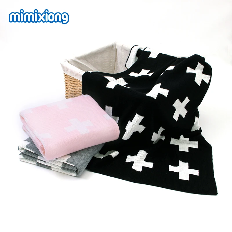 

Baby Blankets Knitted Newborn Swaddle Wrap Sleepsacks Classic Cross Pattern Toddler Sofa Crib Bedding Quilts 100*75 Kids Blanket