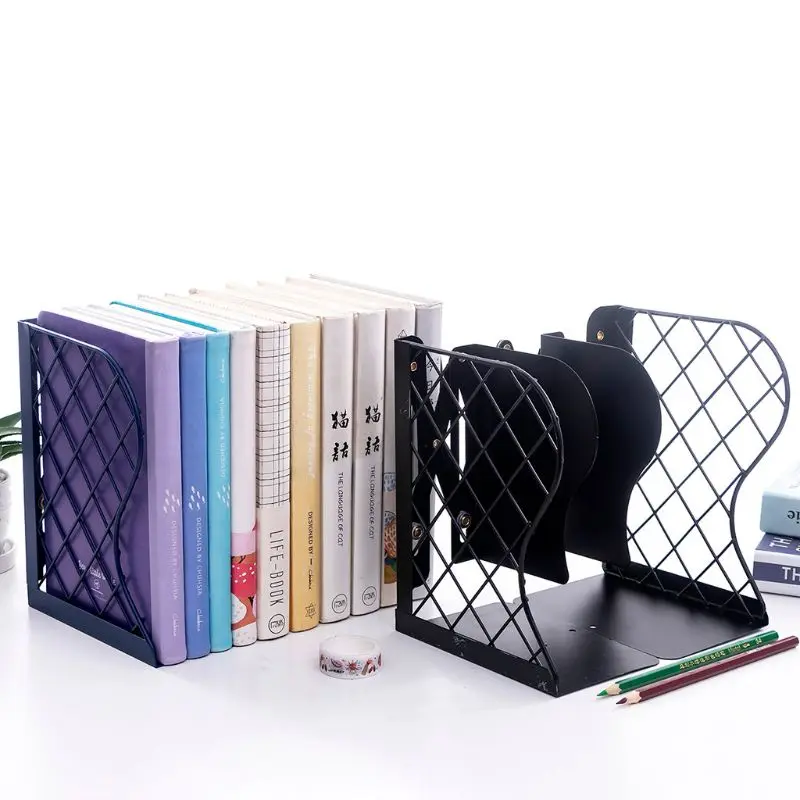 Mesh Grid Metal Retractable Bookends Support Stand Holder Shelf Rack Organizer