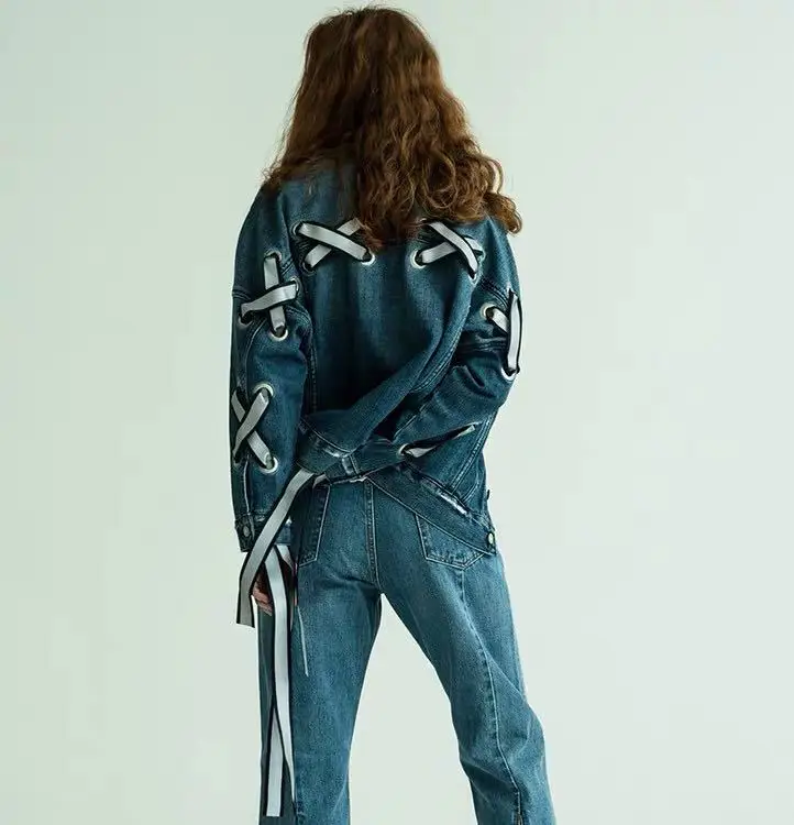 M Home Chunyuan Spring And Summer New Style Versatile Loose-Fit Back Bandage Cloth Jeans Coat Women's 024cs111-0004