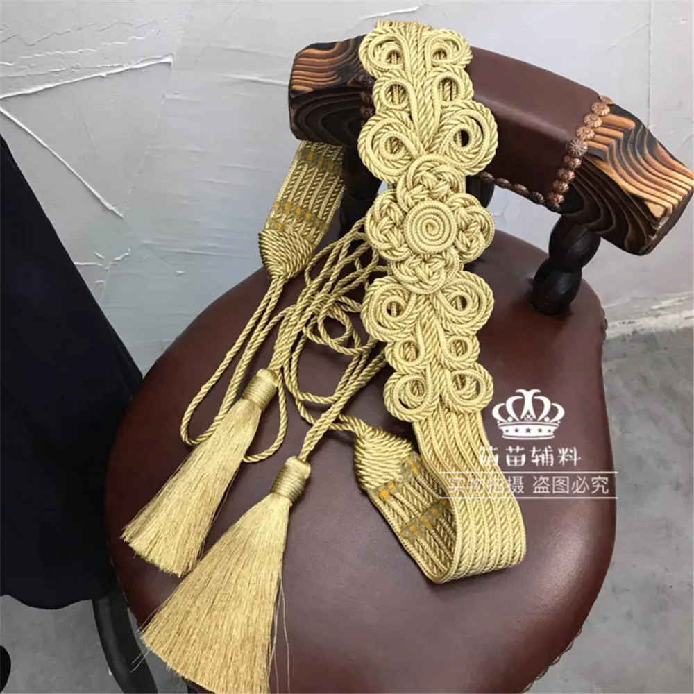 1 piece Handmade lace hand-woven ribbon golden belt, military uniforms, dresses, dance clothes, decorative buckles,