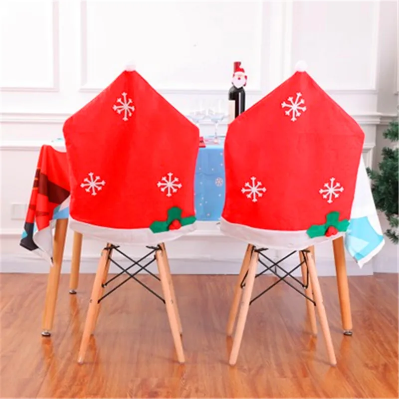 

Christmas Chair Cover Santa Snowflake Chair Set Christmas Dinner Chair Back Set Table Party Decoration New Year Party Supplies