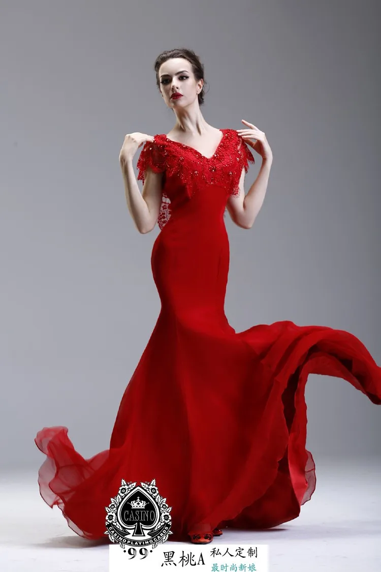 Vestido de festa longo, длина до пола, кружевное, Русалочка,, хит, сексуальное, v-образный вырез, рукав-крылышко, длинное, для выпускного вечера, Вечерние Платья для подружек невесты