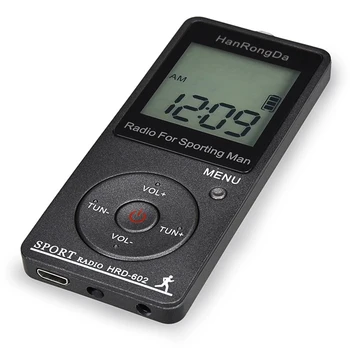 

HRD-602 Portable Radio Receiver FM/AM Radio LCD Display Lock Button Pocket Radio with Earphone Sports Pedometer