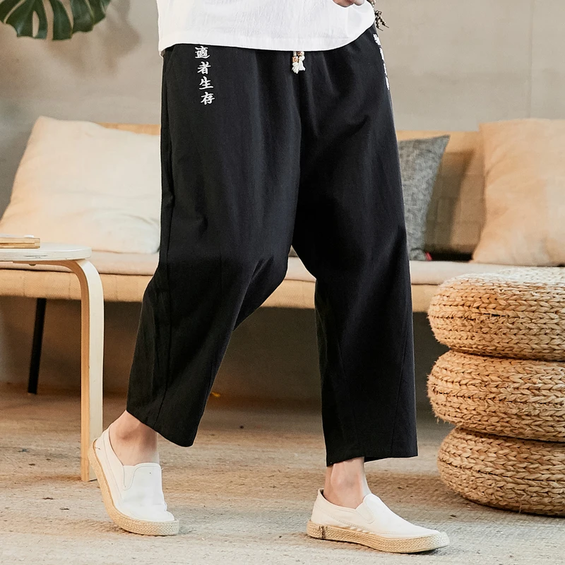 2019 осень в национальном таможне мужская одежда вышивка хлопок лен девять частей брюки мужские код C229/dk113 китайские элементы