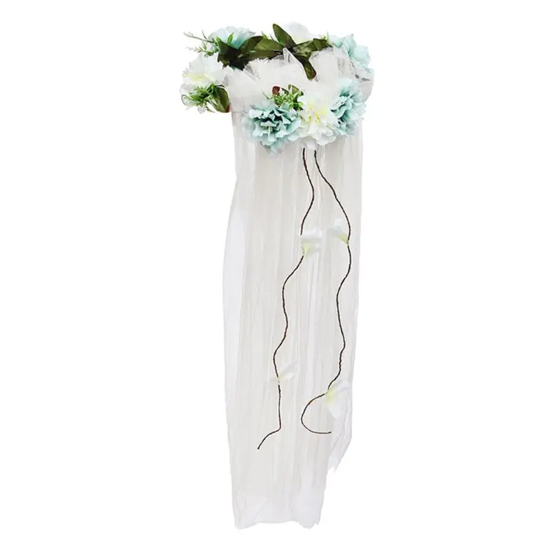 Женская свадебная гирлянда вуаль из тюля приморский праздник Радуга Искусственные цветы Корона длинный виноградный обруч с лентой венок для волос - Цвет: 4