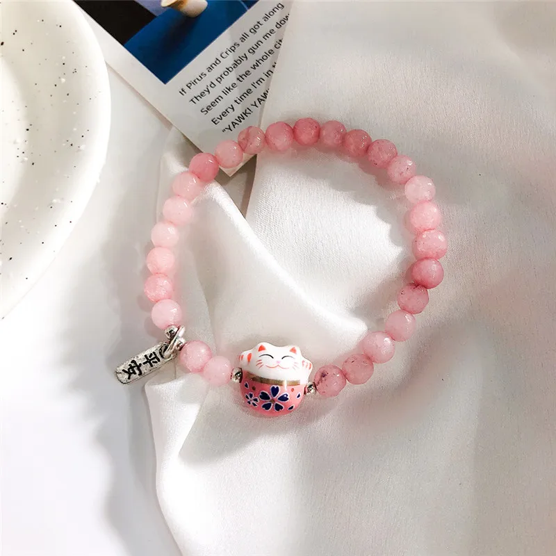 Новинка! браслет ручной работы с разноцветными веревками и котиком, регулируемый браслет для женщин и девочек, подарки на день рождения, милые модные браслеты с кисточками для женщин - Окраска металла: pink