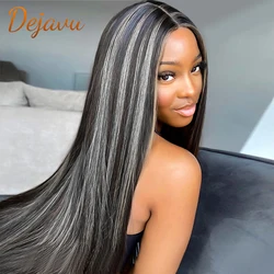 Highlight Colored Lace Frontal Wig Straight Human Hair Wigs 32 Inch Ombre Highlight Wigs Black Grey Colored Preplucked