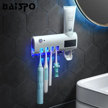 

BAISPO UV Toothbrush Holder Solar Energy Charge Sterilizer Automatic Toothpaste Dispenser Squeezers Home Bathroom Accessories