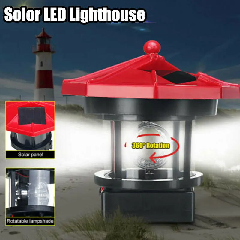 Solar power LED beacon light with rotating light beam Lighthouse solar light home garden decoration fence lawn lamp Fairy light