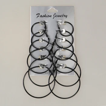 

6 Pairs/Set Hoop Earrings Women Jewelry Circle Fashion Black White Charm Simple
