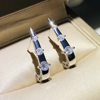 

Stylish Fashion Jewelry Geometric Large Straight Bamboo Stud Earrings Zircon Earrings Unique White CZ Crystal Earrings New