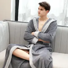 Мужские Фланелевые ночные рубашки с капюшоном, длинный толстый теплый комфортный ночной халат, мужской спальный халат, Мужская одежда для отдыха, велюровый Халат