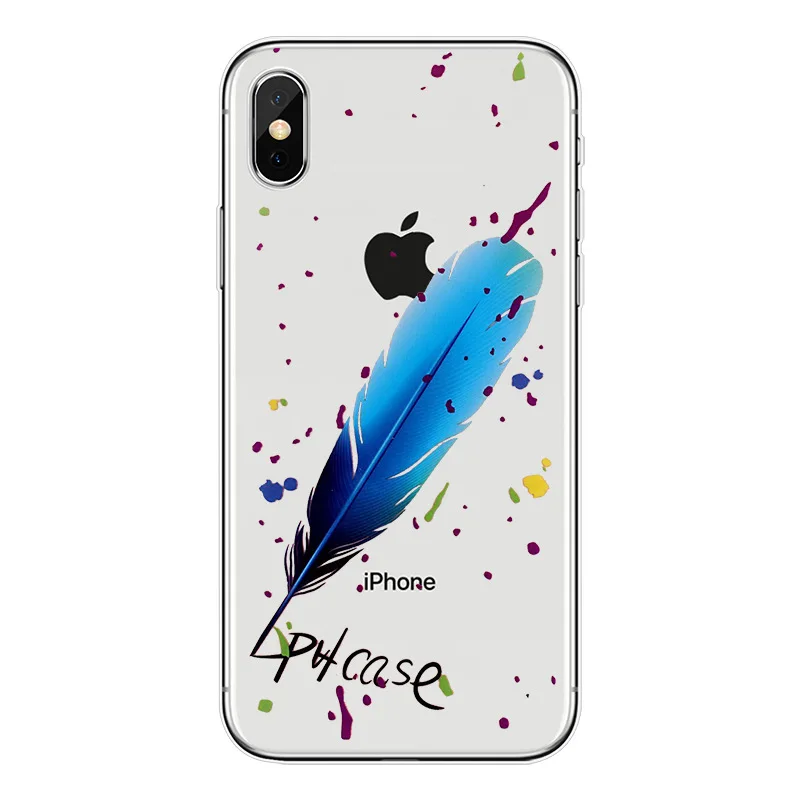

Feather Painted Mobile Phone Shell Transparent TPU Painted Phone Protective Case Case for iPhone 8 Plus