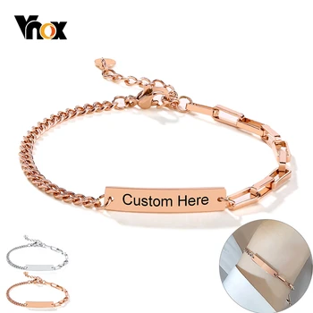 

Vnox Elegant Customized Women Chain Bracelet Curb Lara Rectangle Chain Stainless Steel Metal Party Personalize BFF Sister Gift
