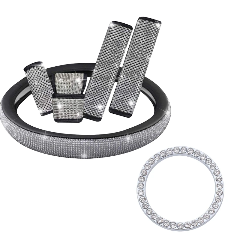 6 Pack Blingbling Rhinestones Steering Wheel Cover With Crystal Diamond Sparkling Car Suv