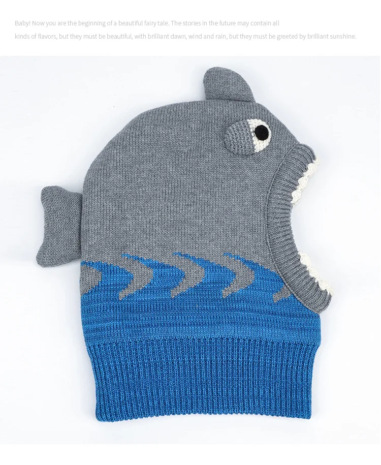 High Quality Baby Hat Winter Cartoon Shark Shape Baby Boys and Girls Cap Knitted Wind-proof Keep Warm