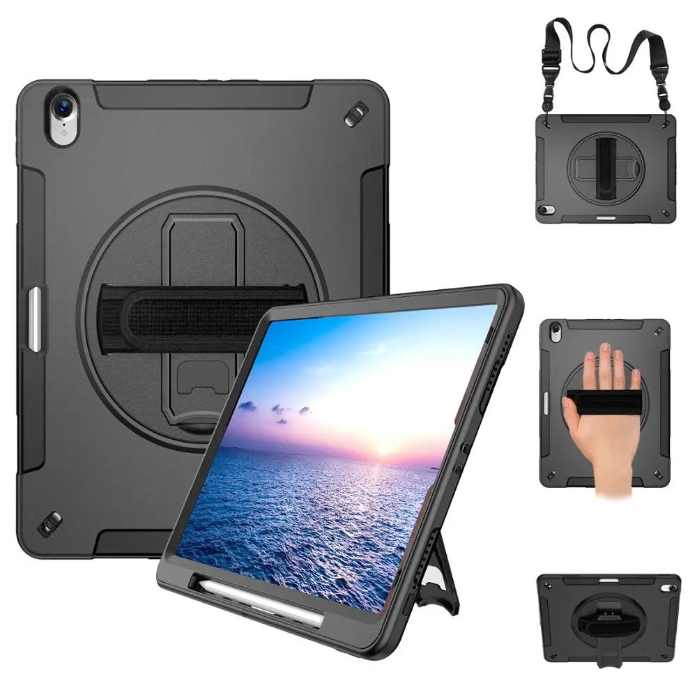 

Tablet Case For iPad Pro 12.9 inch 2018 Cover Heavy Duty Shockproof Protection with Pencil Holder Hand Neck Strap A1895 FTLBX