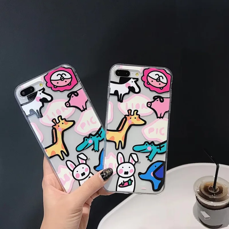 

Cartoon cute zoo phone case for iPhone X XS XR XS Max 8 7 6 6S PluS anti-drop transparent protection back cover