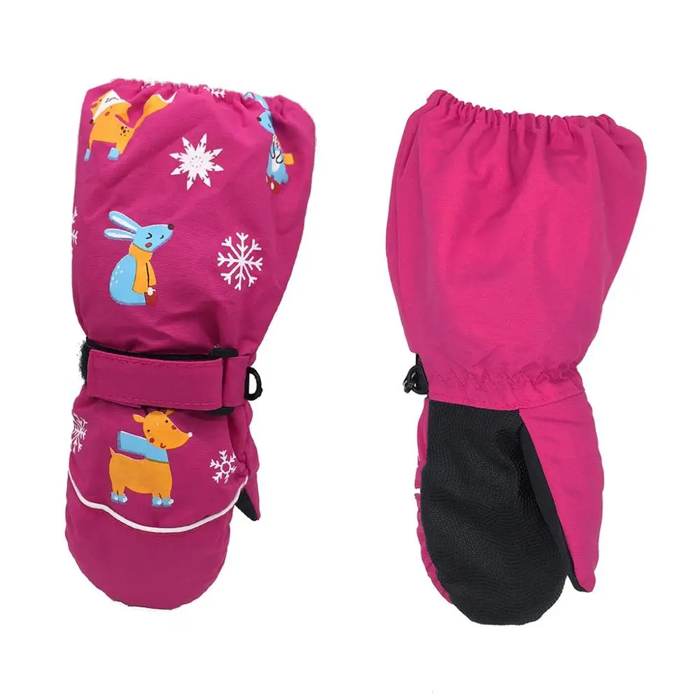 1 пара, новые зимние Детские утепленные лыжные перчатки с рисунком оленя и кролика детские ветрозащитные водонепроницаемые Нескользящие варежки с длинными рукавами - Цвет: Hot Pink