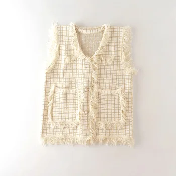 

Cthink Good Quality Autumn Gold Plaid Tassel Woman Sweaters Vest Sleeveless Fashion Fall Korean Clothes Stylish Sweater Women