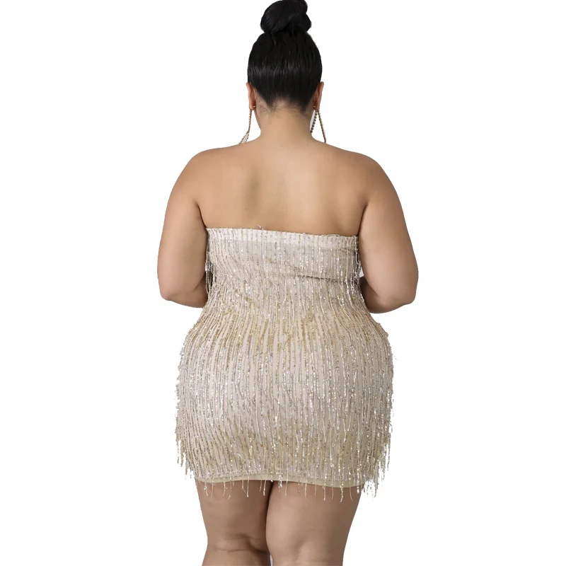 Xl-5XL Mini Dress Sequined Off The Shoulder  Robe Sexy Party & Clubwear Sleeveless Plus Size Women Party Out (6)