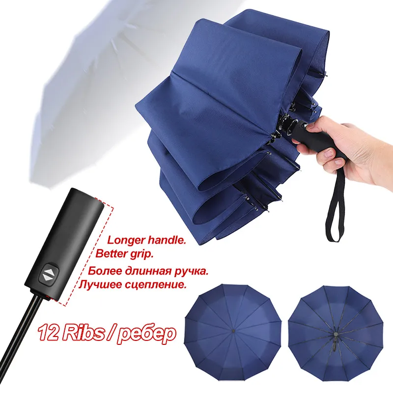 

Large 12k Long Handle Automatic Umbrella Rain Women Men 3Folding Strong Windproof Umbrella Female Male Parasol Business Paraguas