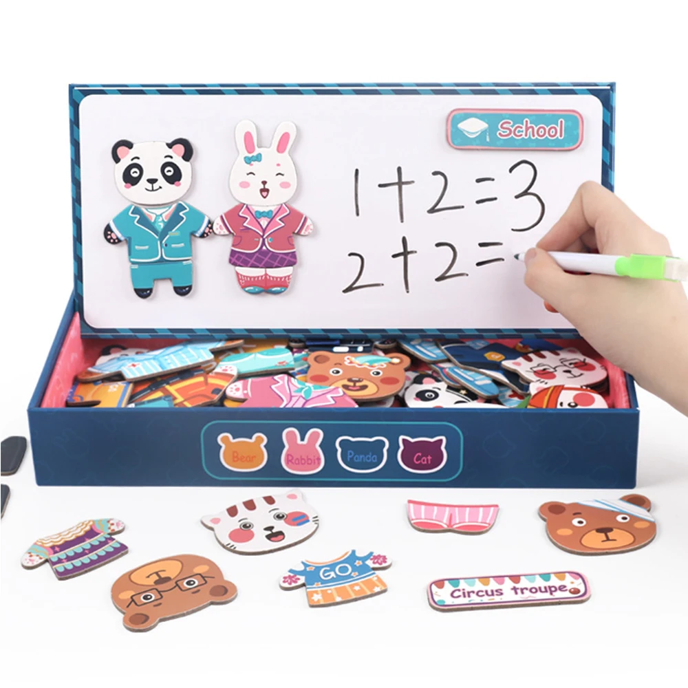Baby Puzzles Educational Toys Little Bear Magnetic Jigsaw Changing Clothes Kids Children's early Montessori Learning Gift 2