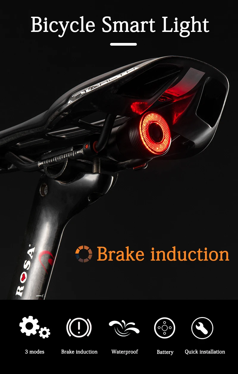 Best ROCKBROS Bike IPx6 Waterproof Smart Brake Sensing Light Auto Start/Stop LED Charging Cycling Taillight Bicycle Light Accessories 0