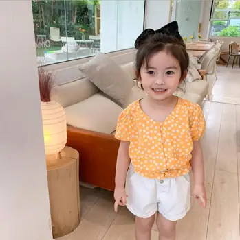 

2020 new wholesale girls printed shirt cotton short sleeve fashion girls blouse 1-6 years HO902