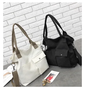 

SHUJIN Solid Fabre Handbags Literary Simple Ladies Messenger Bags For Women 2020 Handbags Japan and Korean Style Canvas Bag
