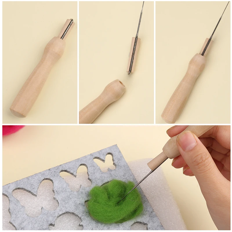 Imzay Wool Felt Kit 3 Colors Wool Roving Felt Needle With Wooden Handle  Foam Finger Cot And Other Tools For DIY Animal Making - AliExpress