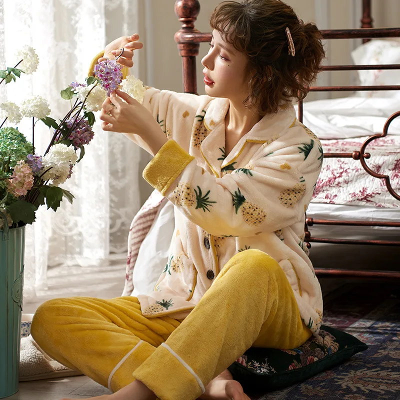 

[LM #5109 #-5101 # Collection] High Quality Long Sleeve Korean-style Brushed And Thick Sweet Home Wear Two-Piece Set