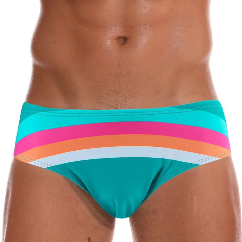 

Brand Men Waterproof Swimming Briefs Sexy Colored Striped Printed Swimming Trunks For Bathing Man Beach Shorts Boardshort 2019