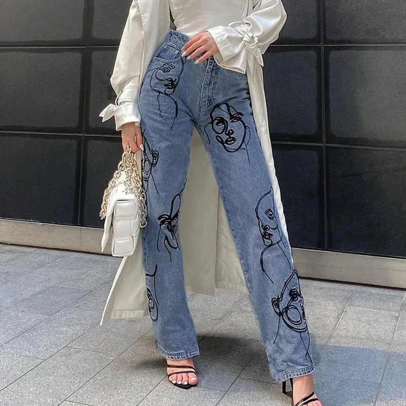 Fashion Trousers Baggy Pants fiora blue Baggy Pants blue-white abstract pattern casual look 