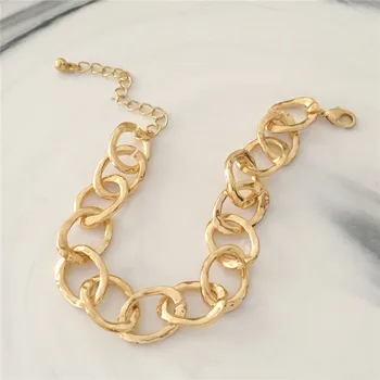 

Trendy Gold Color Plating Hammered Effect Circle Linked Bracelet For Women Girl Elegant Casual Gorgeous Jewelry Accessory