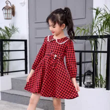 Новинка; сезон весна-осень; платье в клетку для девочек; одежда для детей с длинными рукавами; элегантные хлопковые детские платья принцессы для девочек; праздничная одежда