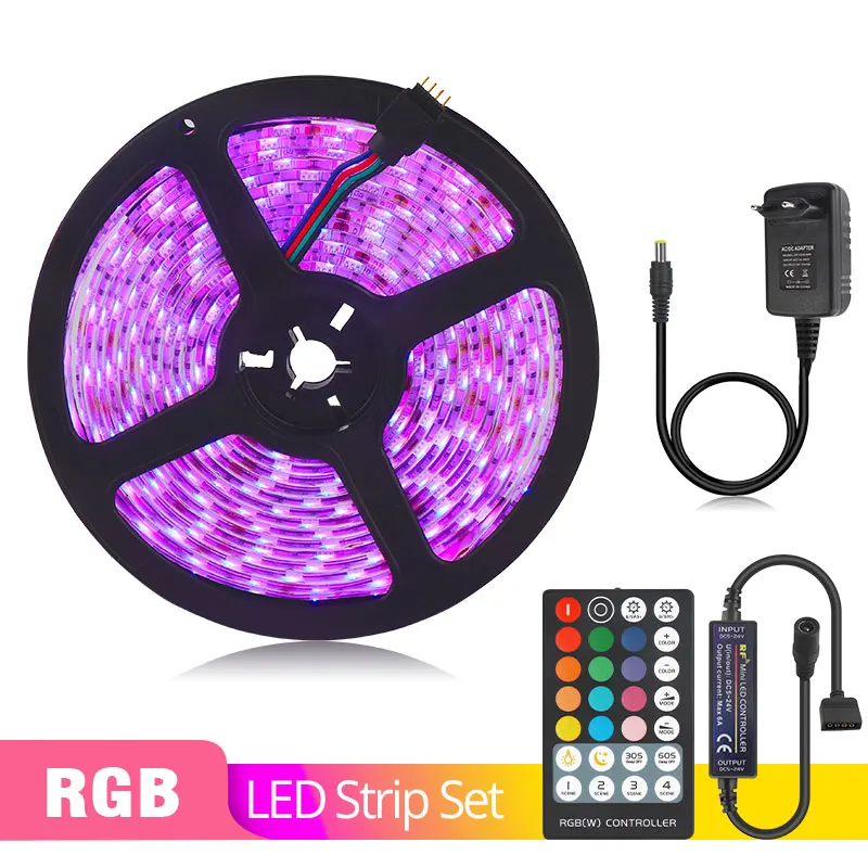 RGB DC12V 5050 Светодиодная лента RGB RGBW RGBWW CCT 60 Светодиодный s/m 5 м с мини РЧ светодиодный контроллер и блок питания набор светодиодных лент - Испускаемый цвет: RGB