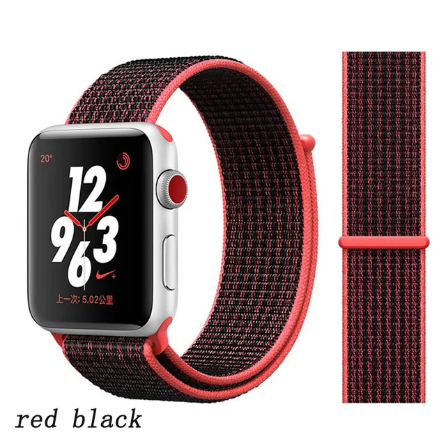 red black Ремешок для наручных часов Apple Watch Series 5/4/3/2/1 38 мм 42 мм мягкий нейлон дышащий сменный ремешок Спортивные петли для наручных часов iwatch серии 40 мм 44 мм - Цвет ремешка: red black