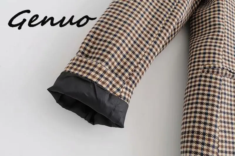 Genuo, новинка, Женский винтажный клетчатый Блейзер, женский элегантный пиджак с длинным рукавом, Женская рабочая одежда, Блейзер, официальные костюмы