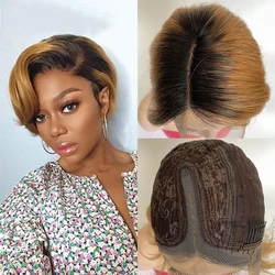 Tinashe Beauty Short Pixie Cut Wig Human Hair Wig Brazilian Remy Human Hair Lace Wig T Part Brazilian Bone Straight Bob Wig