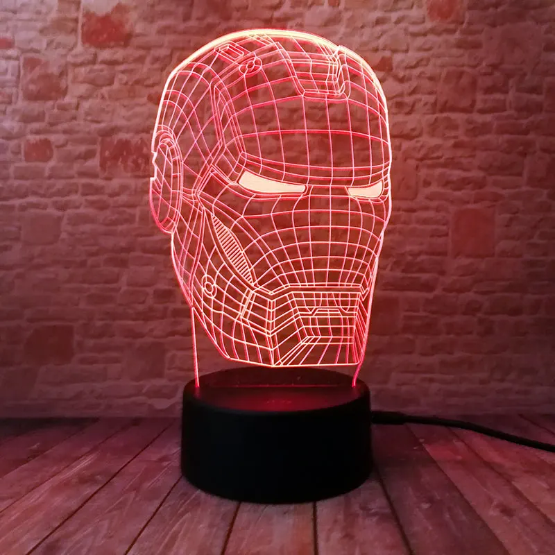 Marvel Железный человек фигурка 3D иллюзия светодиодный настольный ночник светильник красочный светильник Мстители Человек-паук фигурка маска Железного человека модель игрушки