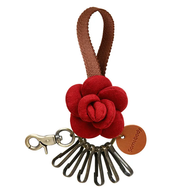 

Retro Rose Keychain Sansebuding Origional Handmade Fabric Pendant Cute Women's Car Key USB Drive Buckle