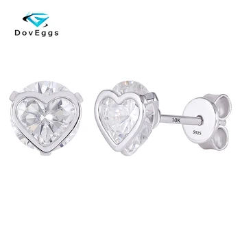 

DovEggs 10K White Gold Post 2CTW 6.5mm GH Color Moissanite Heart Shape Stud Earrings For Women Sterling S925 Sliver Earrings